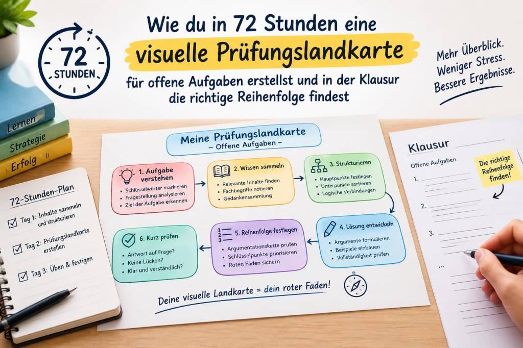 Wie du in 72 stunden eine visuelle prüfungslandkarte für offene aufgaben erstellst und in der klausur die richtige reihenfolge findest